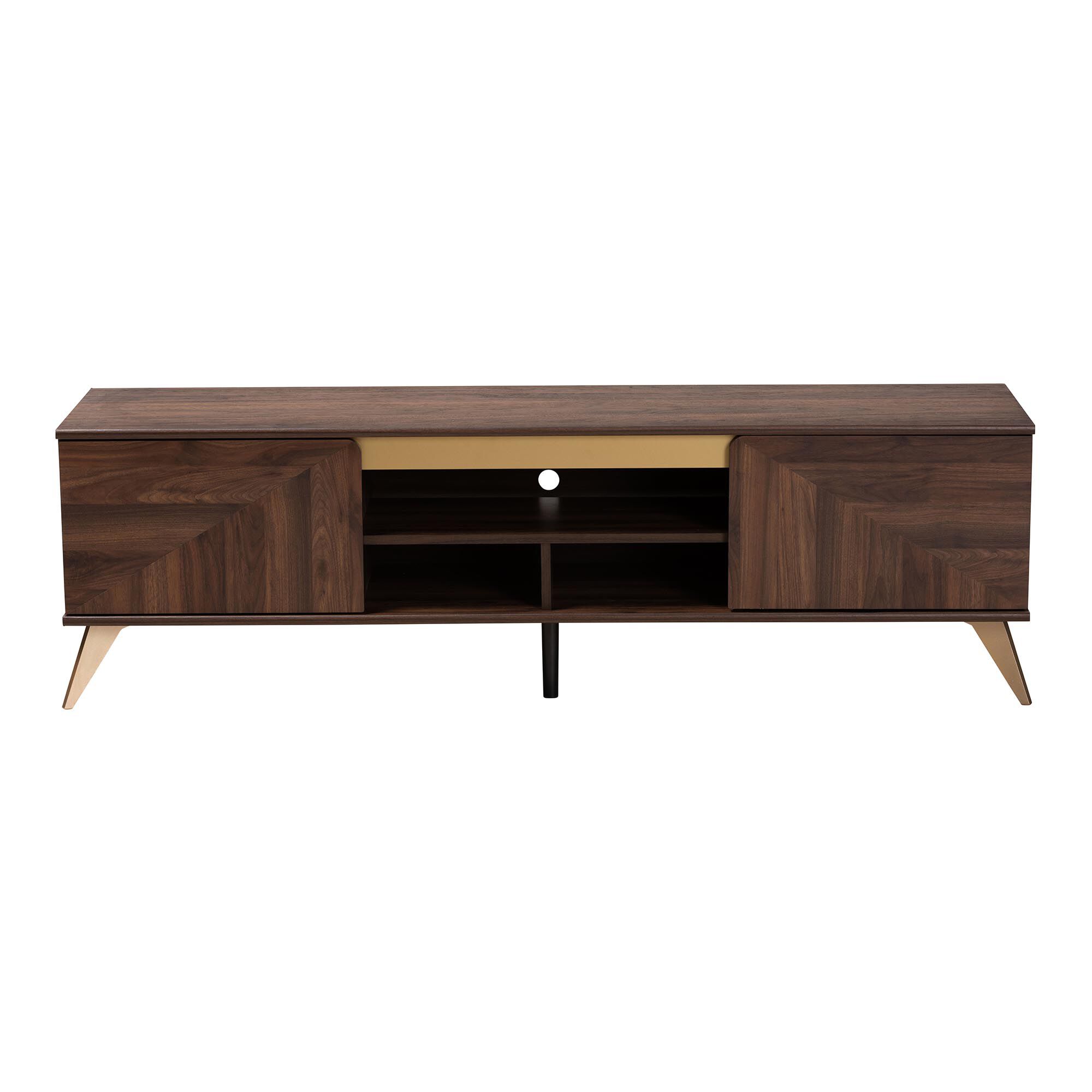 Graceland Mid-Century Modern Transitional Walnut Brown Finished Wood 2-Door TV Stand, GOLD, alternate image number 4