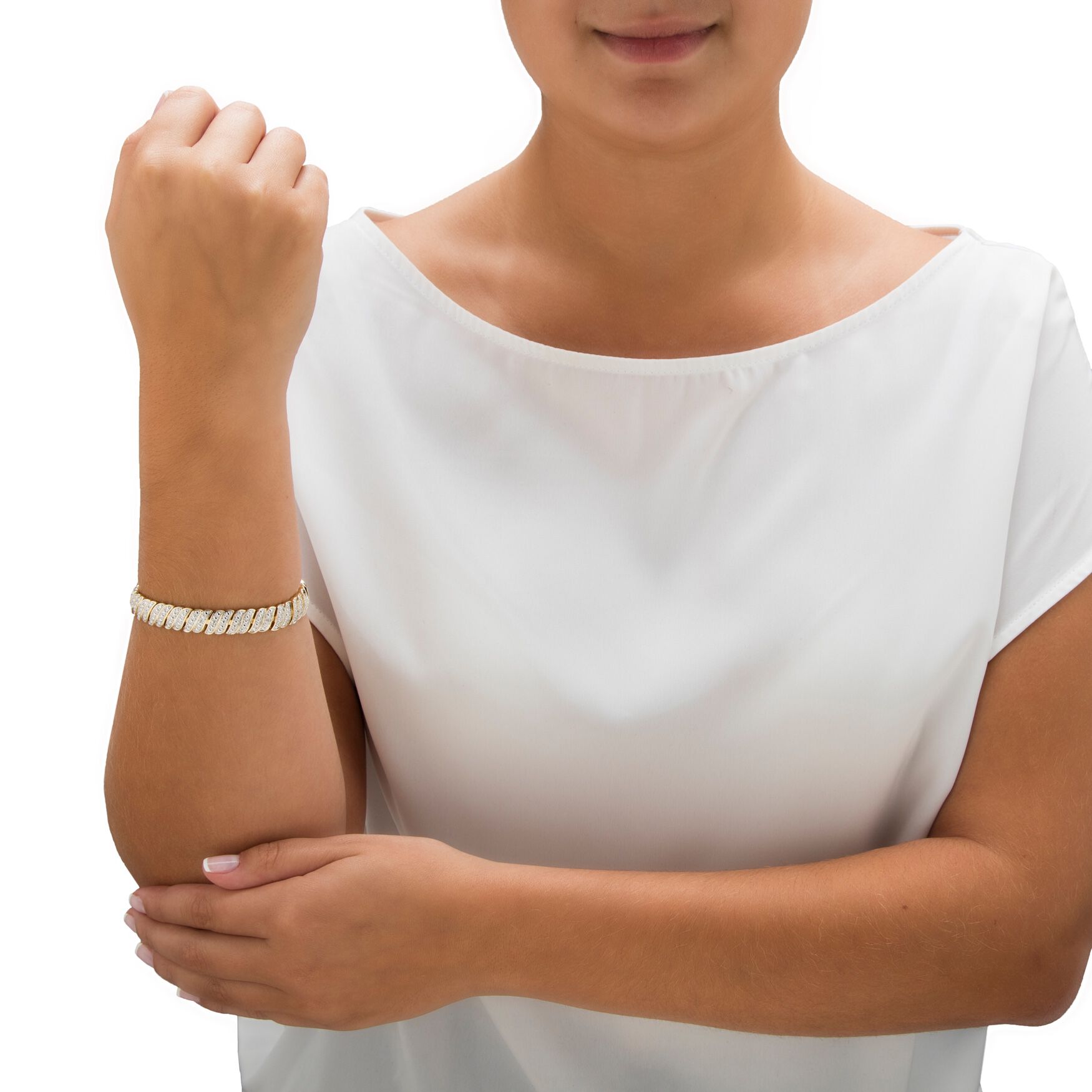 Yellow Gold Plated Tennis Bracelet (10mm), Genuine Diamond Accent 7 inches, , alternate image number 2