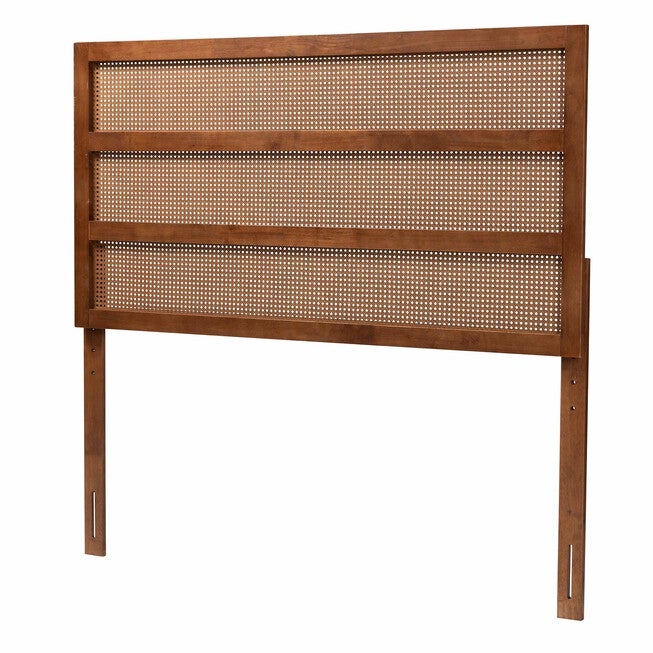 Berne Mid-Century Modern Ash Walnut Finished Wood Queen Size Headboard With Rattan, ASH WALNUT, hi-res image number null