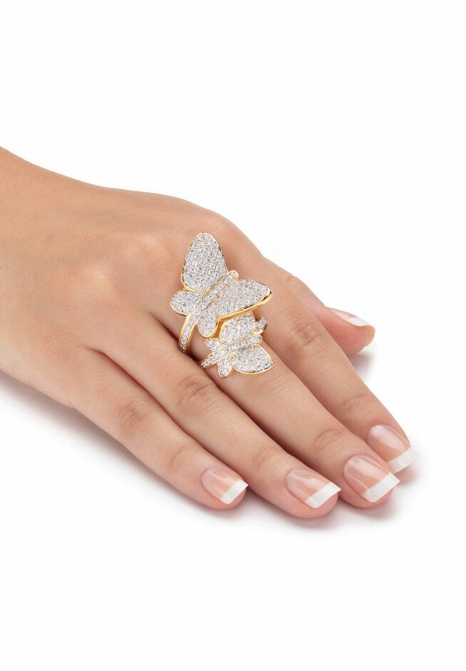 Yellow Gold Plated Cubic Zirconia Butterfly Wraparound Ring, , alternate image number 2