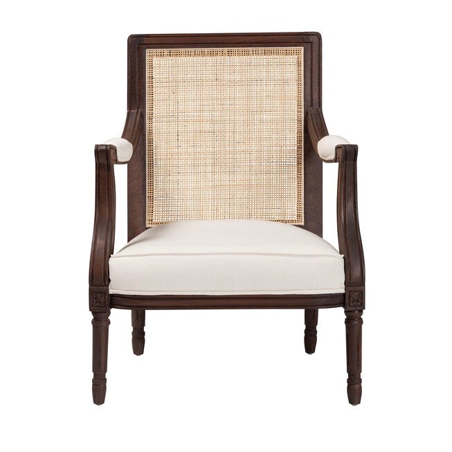 Garridan Traditional French Beige Fabric And Dark Brown Finished Wood Accent Chair, , alternate image number null