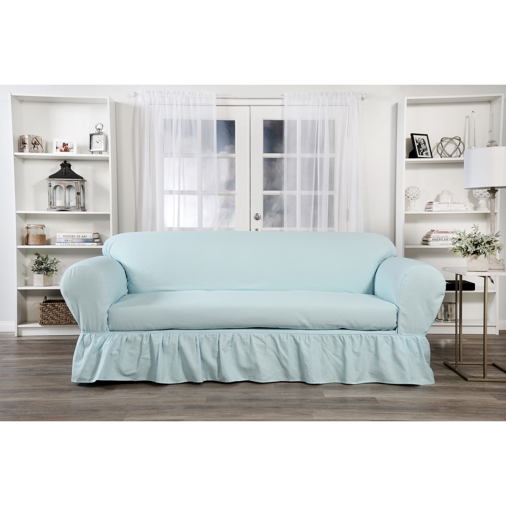Ruffled 2-Pc. Slipcover, BLUE, hi-res image number 0