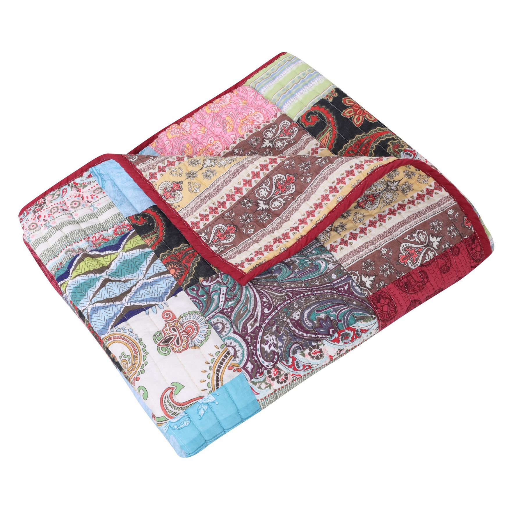 Bohemian Dream Quilted Patchwork Throw Blanket, , on-hover image number 1
