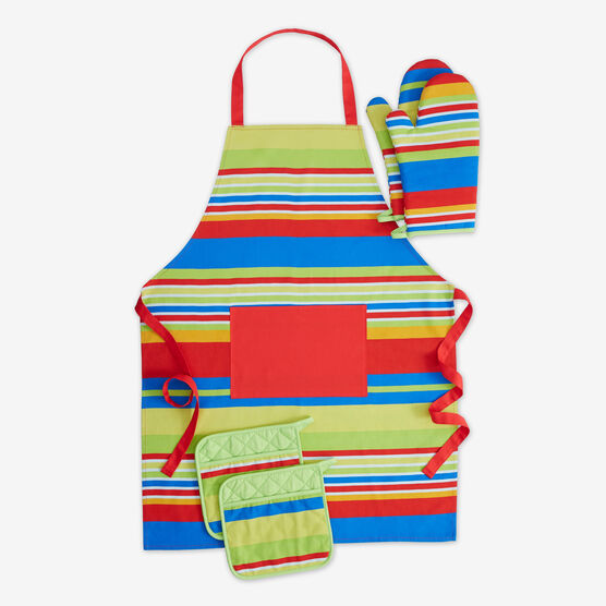 BH Exclusive 5-pc Santa Fe Apron, Oven Mitts, and Pot Holders Set, MULTI, hi-res image number null