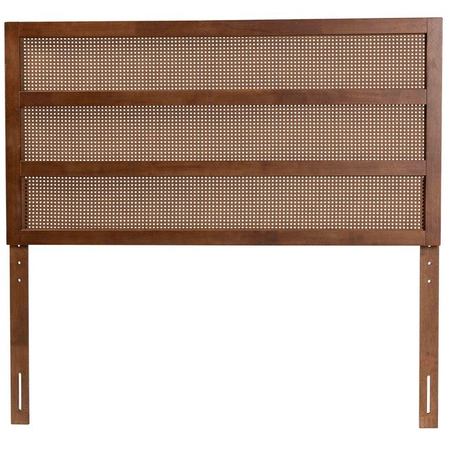 Berne Mid-Century Modern Ash Walnut Finished Wood Queen Size Headboard With Rattan, , on-hover image number null