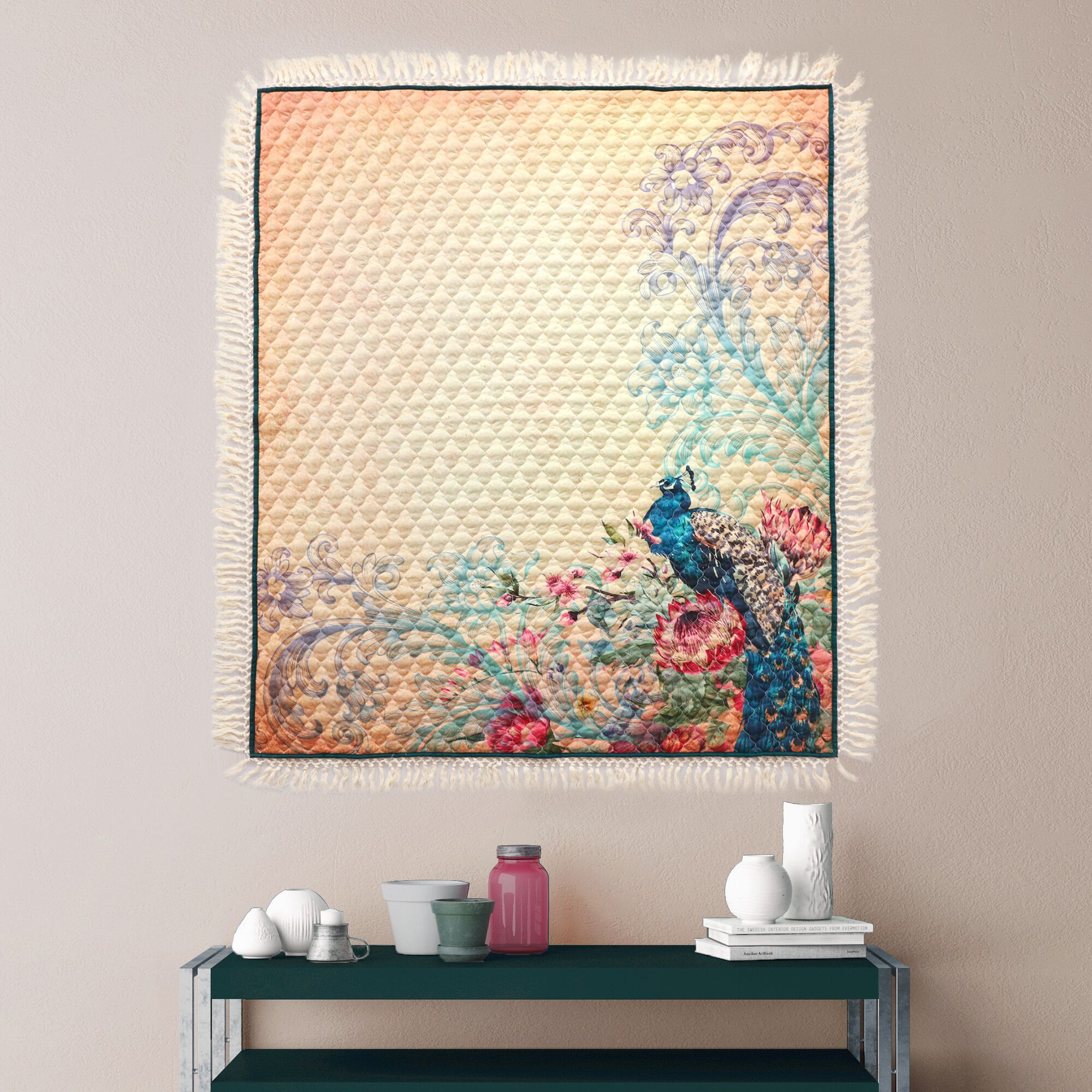 Eden Peacock Quilted Throw Blanket, ECRU, alternate image number 3