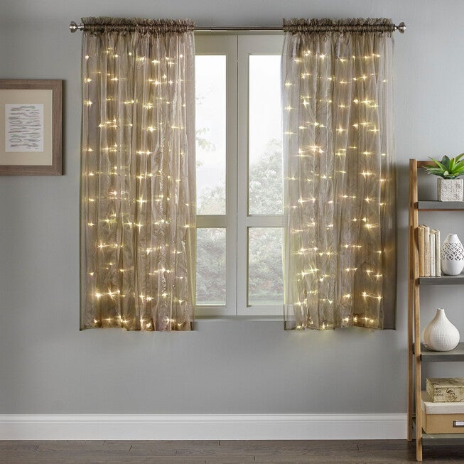 63 inches Pre-Lit Rod-Pocket Curtain Panel, BRONZE, hi-res image number null