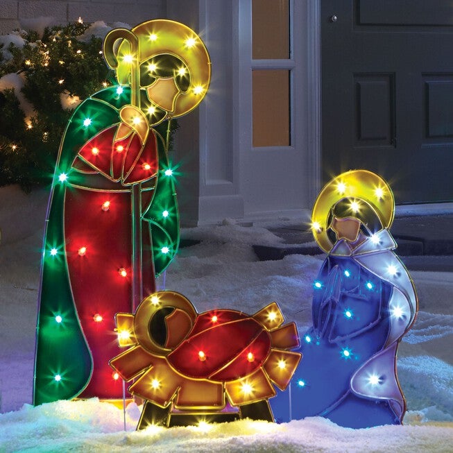 Set of 3 Pre-Lit Holy Family Yard Decor, MULTI, hi-res image number 0