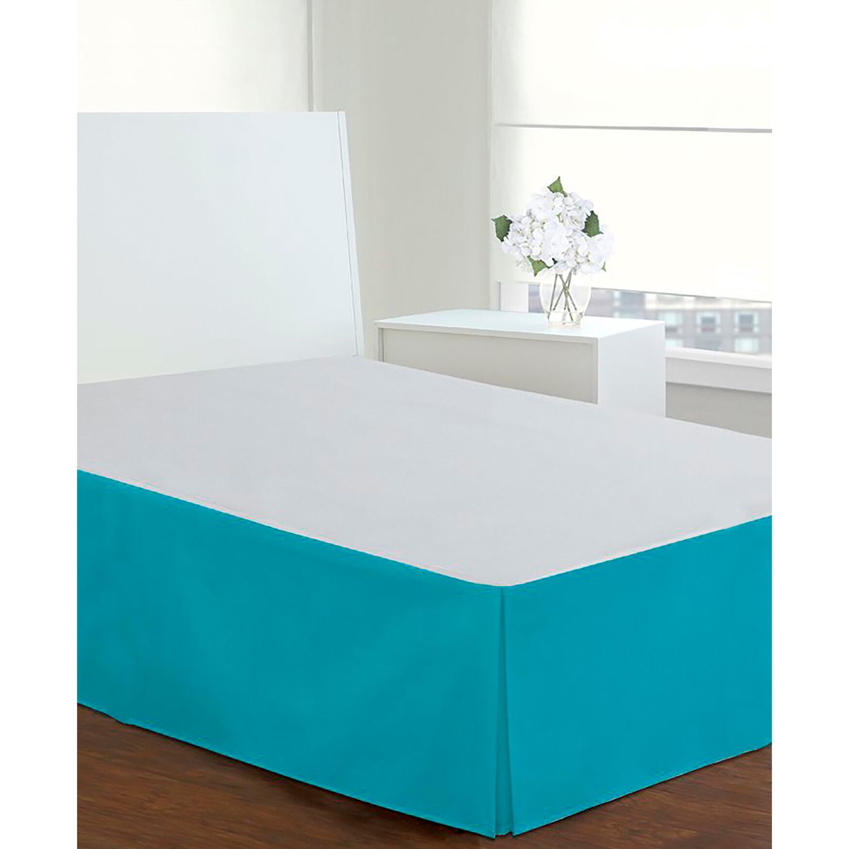 Luxury Hotel Classic Tailored 14 inches Drop Turquoise Bed Skirt, TURQUOISE AQUA, hi-res image number 0