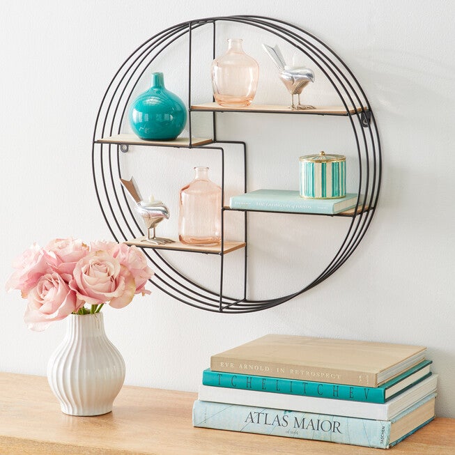 4-Tier Circular Wall Shelf, BLACK, hi-res image number 0