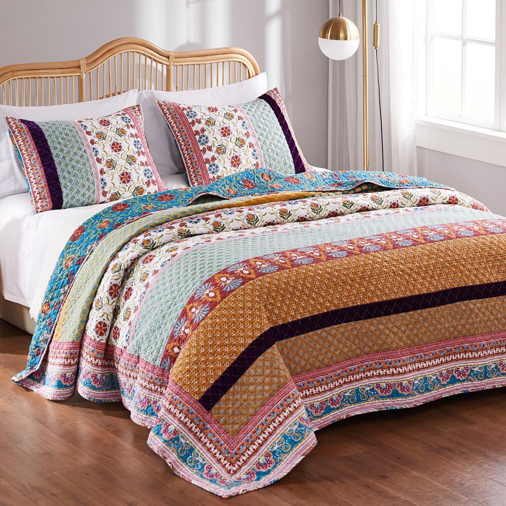 Thalia Bohemian Floral 100% Cotton Quilt Set, TANGO, alternate image number 4