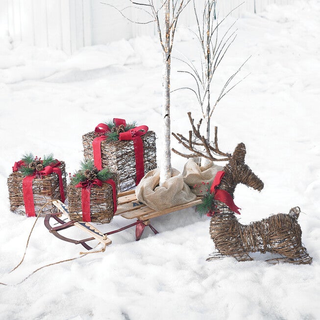 Set of 3 Pre-Lit Rattan Gift Boxes , , alternate image number null