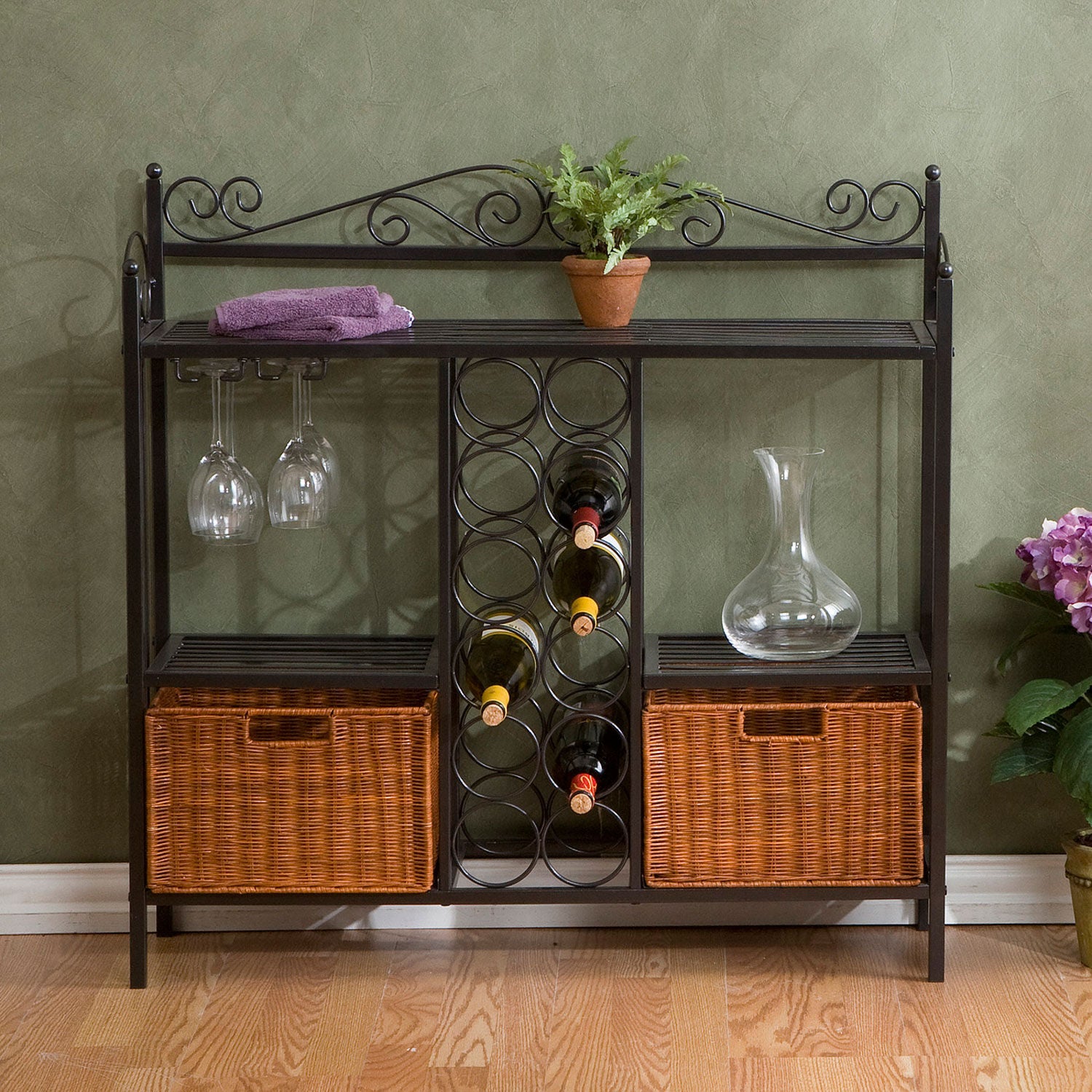 Black BrylaneHome Scroll 2-Tier Over Sink Shelf