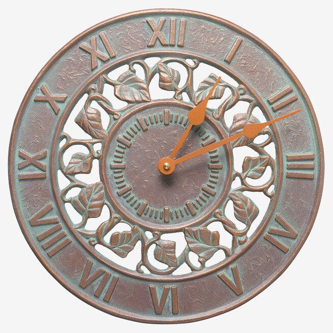 Ivy Silhouette 12 inches Indoor Outdoor Wall Clock, COPPER VERDIGRIS, hi-res image number 0
