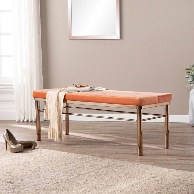 Vega Art Deco Velvet Bench, ORANGE, hi-res image number null