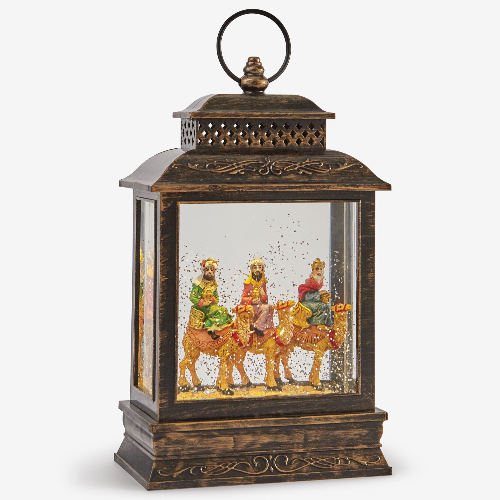 3 Wise Men Snow Globe Lantern, BROWN, hi-res image number 0