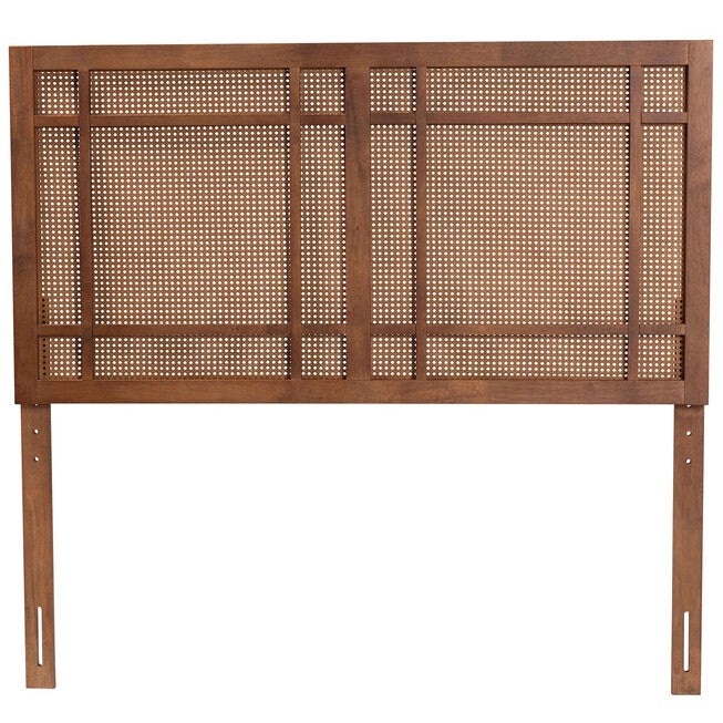 Katrice Mid-Century Modern Ash Walnut Finished Wood Queen Size Headboard With Rattan, , on-hover image number null