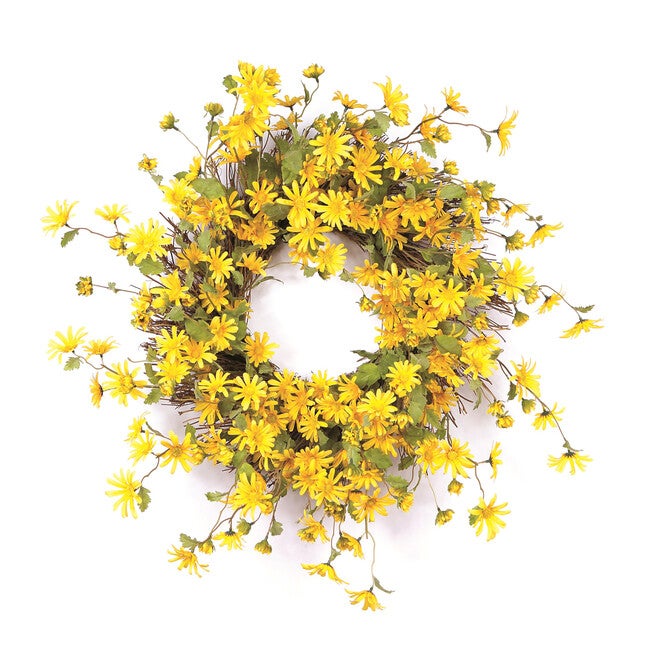 Daisy Floral Wreath 23 inchesD, YELLOW, hi-res image number null