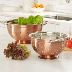 set of 2 copper colanders