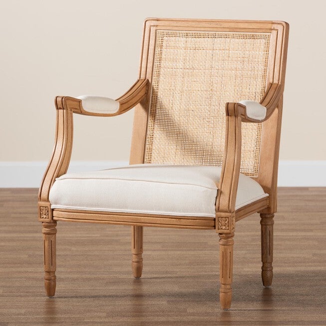 Garridan Traditional French Beige Fabric And Dark Brown Finished Wood Accent Chair, , alternate image number null