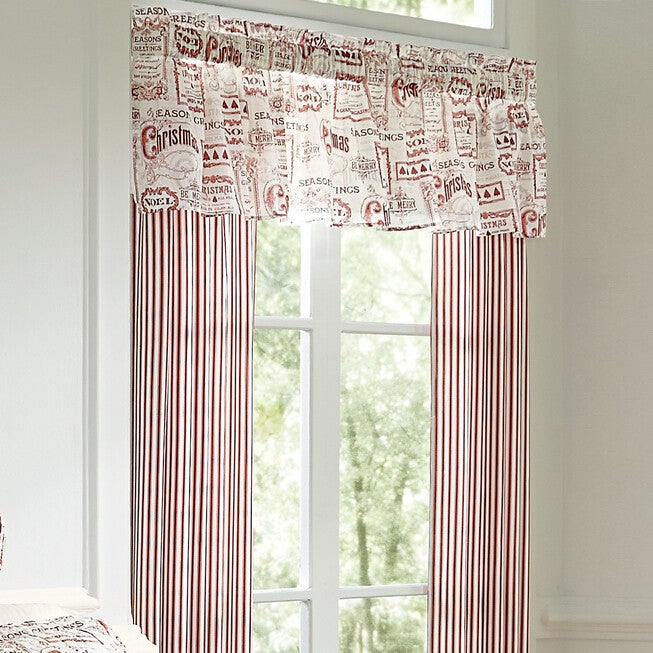 Vintage Christmas Panel Set with Tiebacks, IVORY RED, hi-res image number null