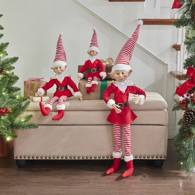 24 inchesH Posable Christmas Elf, RED WHITE, hi-res image number null