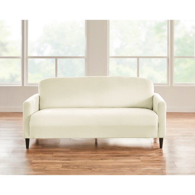 BH STUDIO BASKETWEAVE STRETCH Sofa SLIPCOVER, IVORY, hi-res image number null
