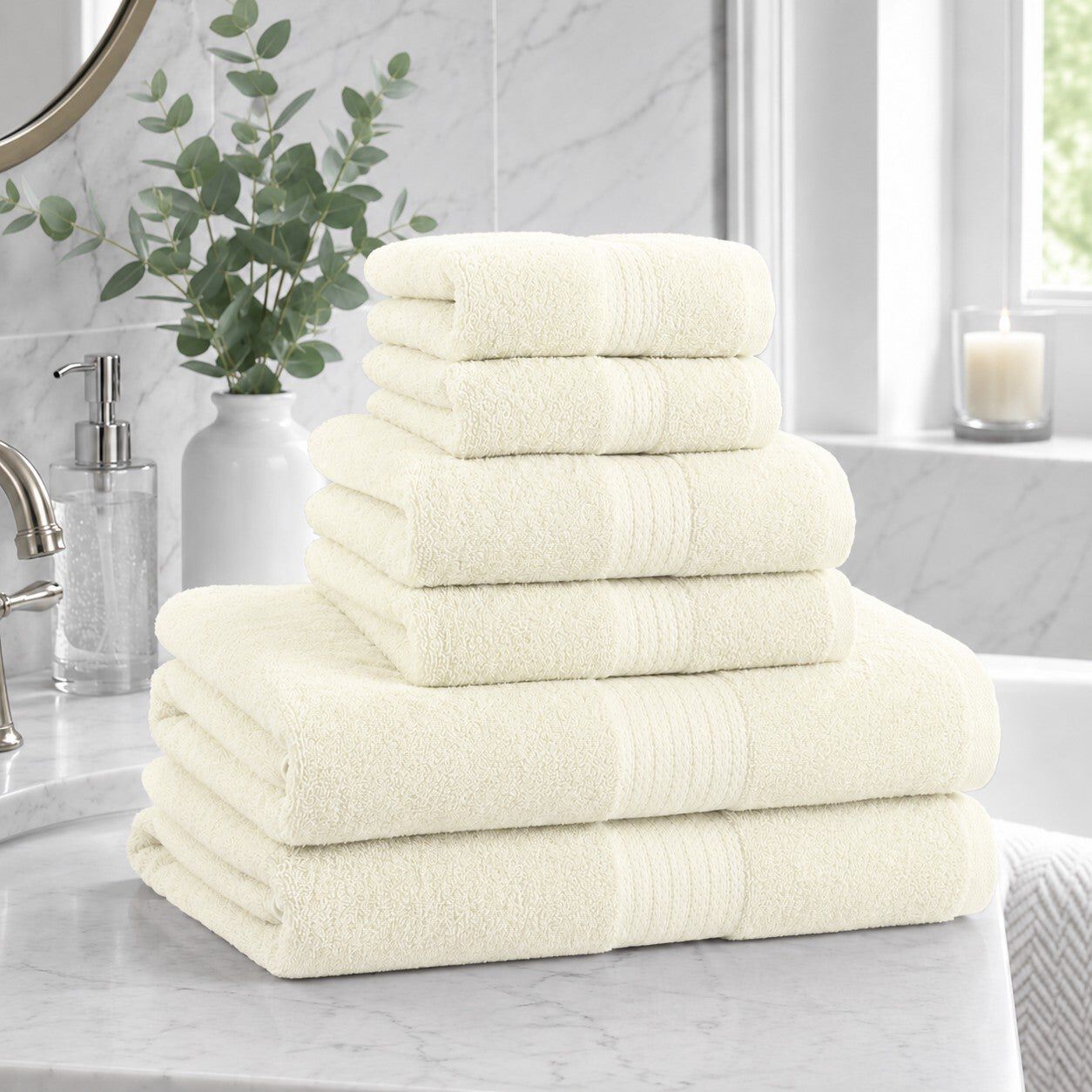 BH Studio 6-Piece Plush & Absorbent 100% Cotton Bath Towel Set
