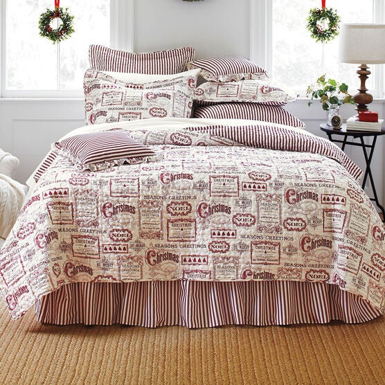 Vintage Christmas 4-Pc. Quilt Set, IVORY RED, hi-res image number null