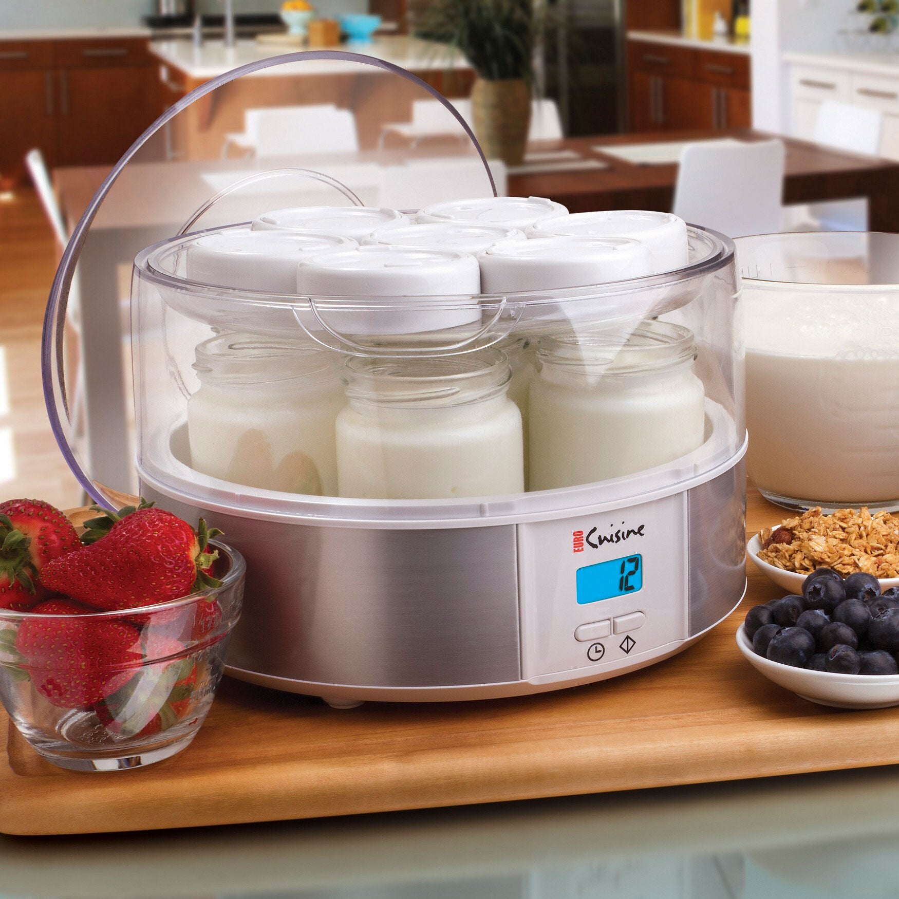 Euro Cuisine Electric Digital Automatic Yogurt Maker with 7 Glass Jars, WHITE, hi-res image number 0