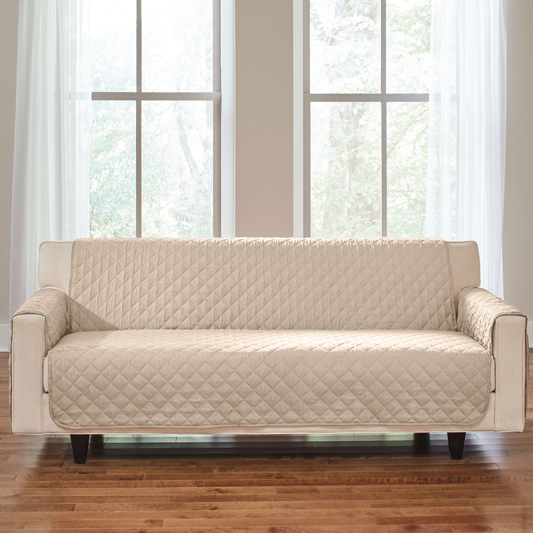 BH Studio Water-Repellent Microfiber Extra-Long Sofa Protector, NATURAL, hi-res image number 0