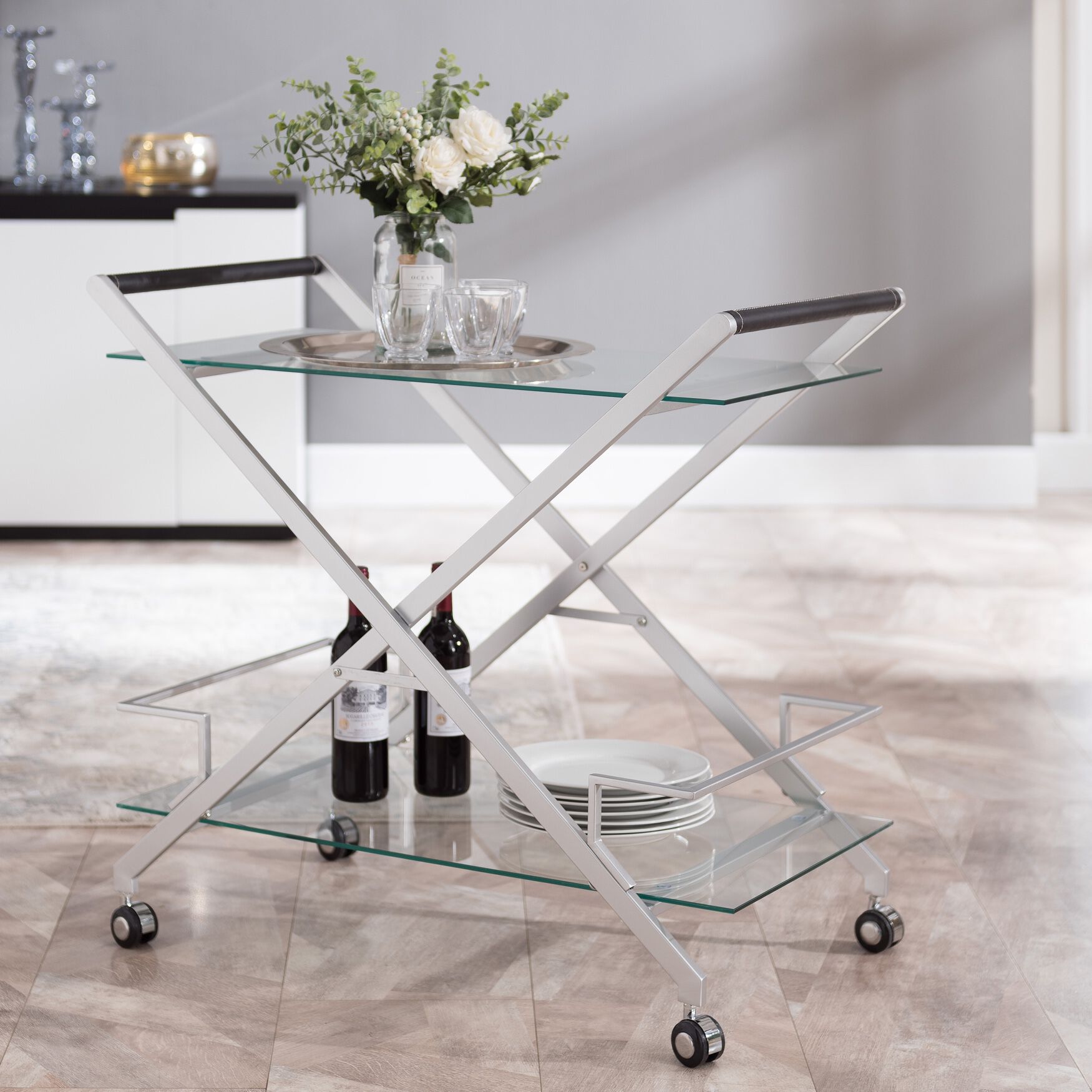 Rysley Art Deco Bar Cart, SILVER, hi-res image number 0