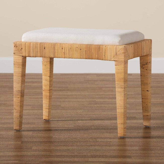 Sofia Modern Bohemian Natural Brown Rattan And Mahogany Wood Ottoman, , alternate image number 5