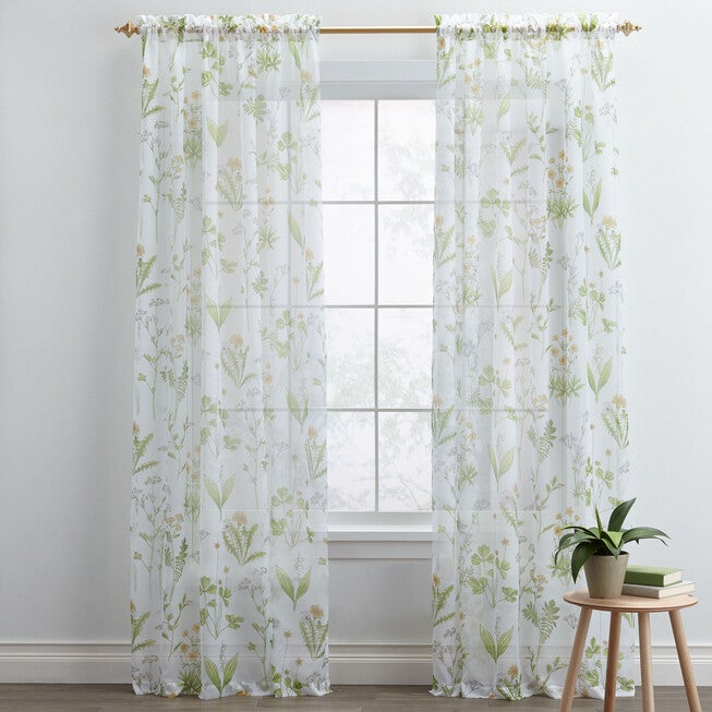 BH Studio Meadow Printed Voile Rod-Pocket Panel, YELLOW GREEN, hi-res image number null