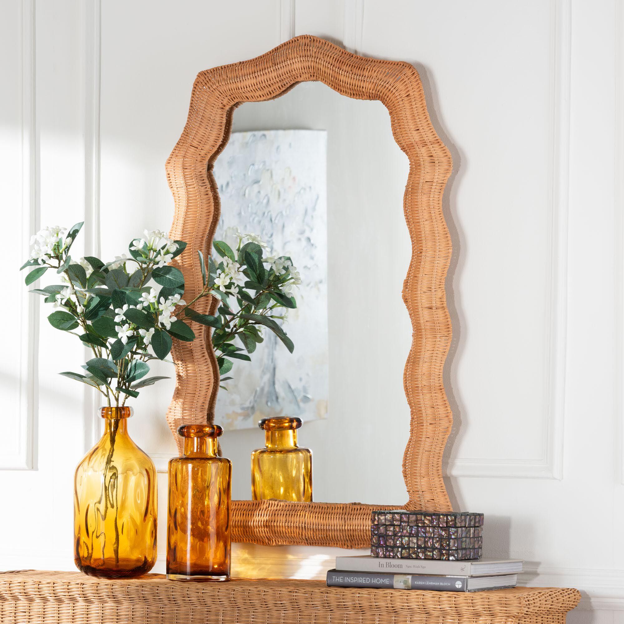 Daray Scalloped Natural Rattan Wall Mirror, NATURAL, alternate image number 4