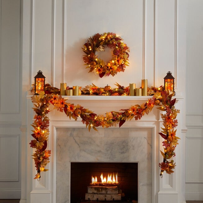 Pre-Lit Harvest Daisy Wreath, , alternate image number null