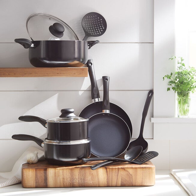 12-Pc. Aluminum Cookware Set with Nylon Tools, BLACK, hi-res image number null