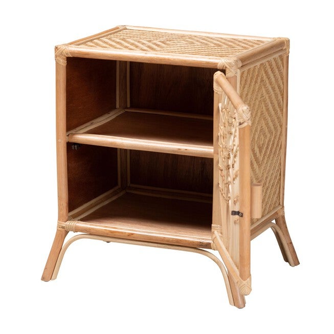 Danna Modern Bohemian Natural Brown Rattan Nightstand, , on-hover image number 1