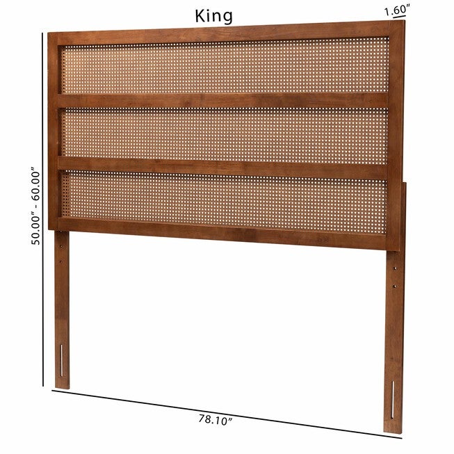 Berne Mid-Century Modern Ash Walnut Finished Wood Queen Size Headboard With Rattan, , alternate image number null