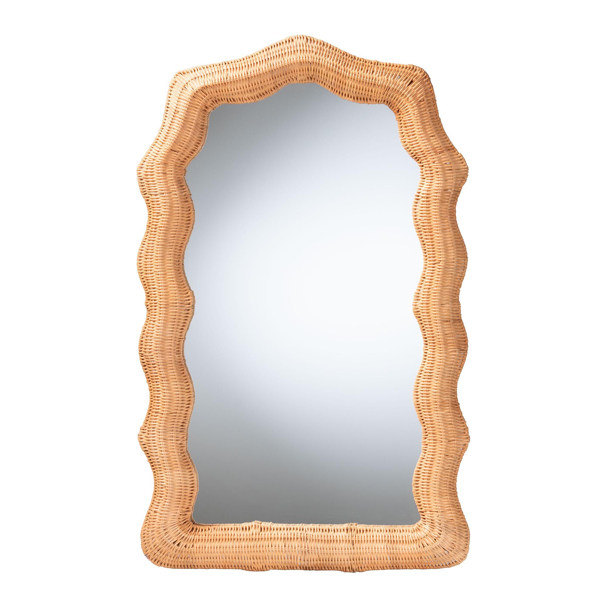 Daray Scalloped Natural Rattan Wall Mirror, NATURAL, alternate image number 2