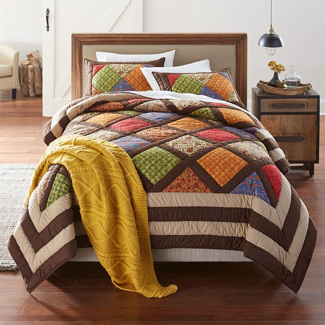 Ginger Patchwork Quilt, BROWN GOLD, hi-res image number 0