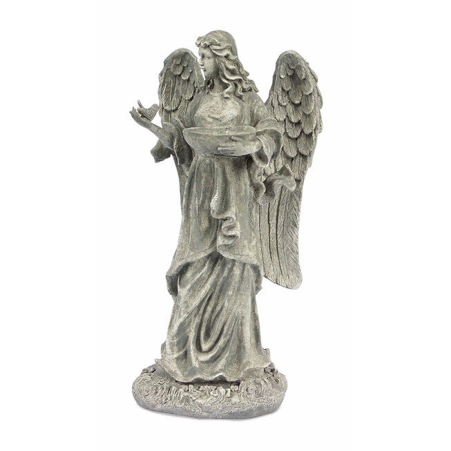 Garden Angel Statue With Birdfeeder Or Bath Bowl 23 inchesH, GREY, hi-res image number null