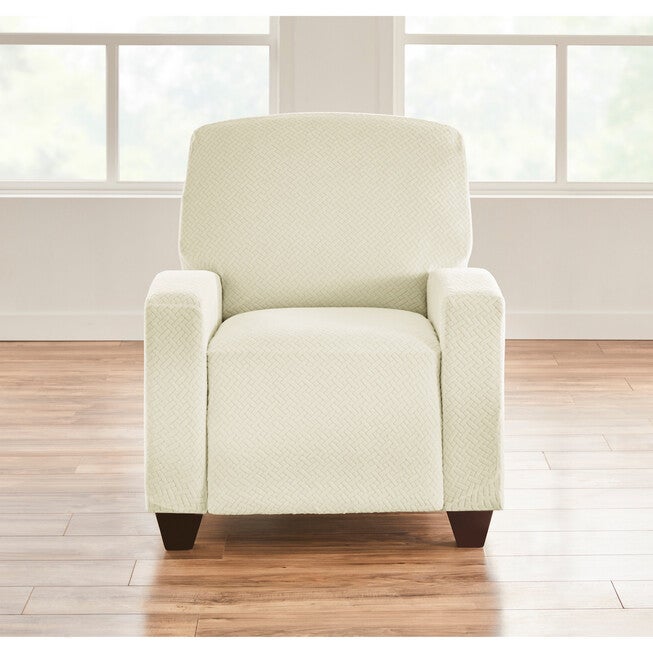 BH Studio Basketweave Stretch Recliner Slipcover, IVORY, hi-res image number null