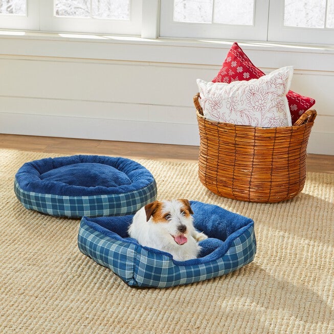 Leopard Print Round Pet Bed, BLUE PLAID, hi-res image number null