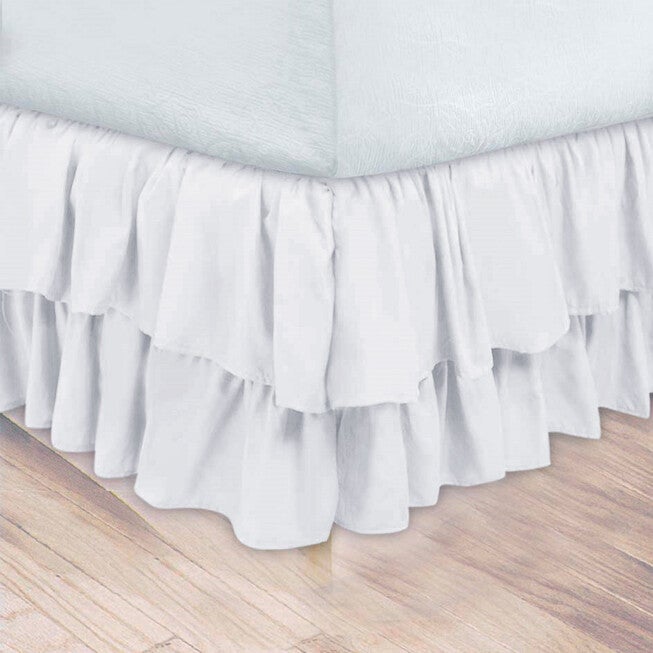 Double Ruffle Bedskirt, WHITE, hi-res image number null