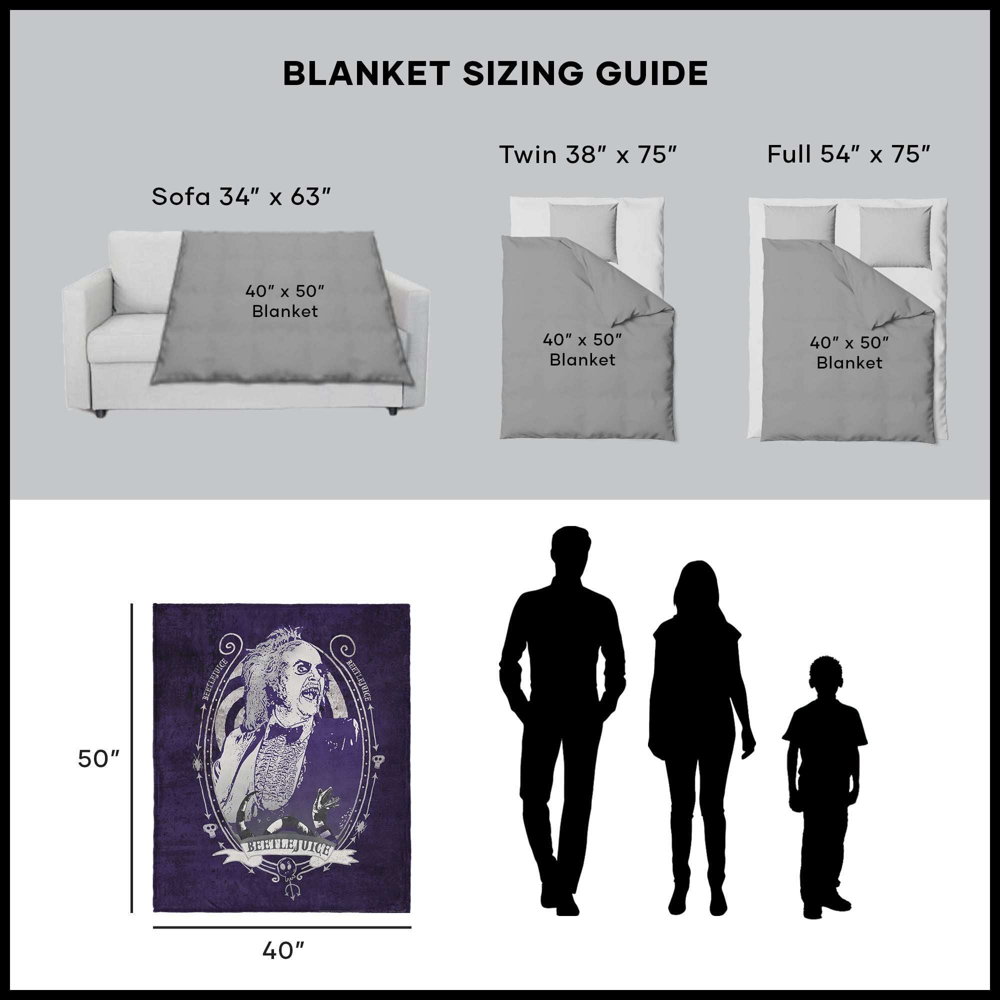 Warner Bros. Beetlejuice Big Dark Room Silk Touch Throw Blanket 40X50 Inches, PURPLE, alternate image number 5