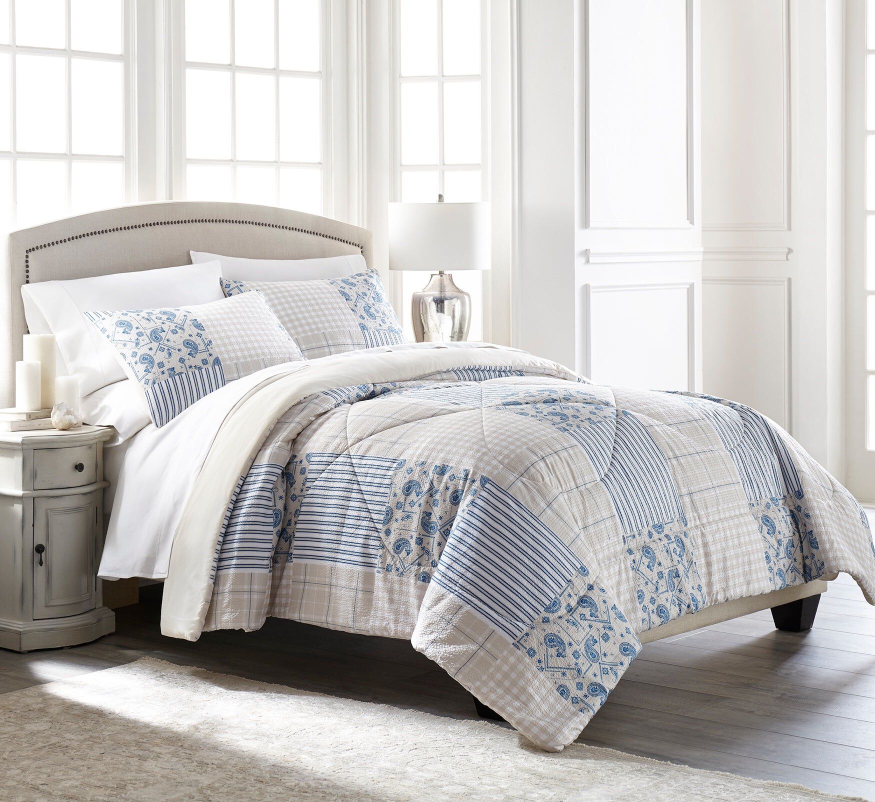 Seersucker Printed 3-Pc. Comforter Set, CHELSEA PATCHWORK, hi-res image number 0