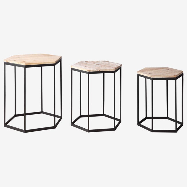 Layton Set of 3 Nesting Sextagon Tables, BLACK METAL, hi-res image number null