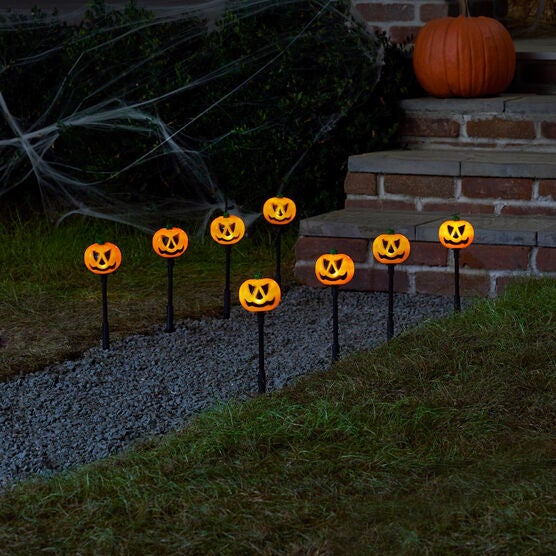 Jack-O-Lantern Pathway Lights, Set of 8, ORANGE, hi-res image number null