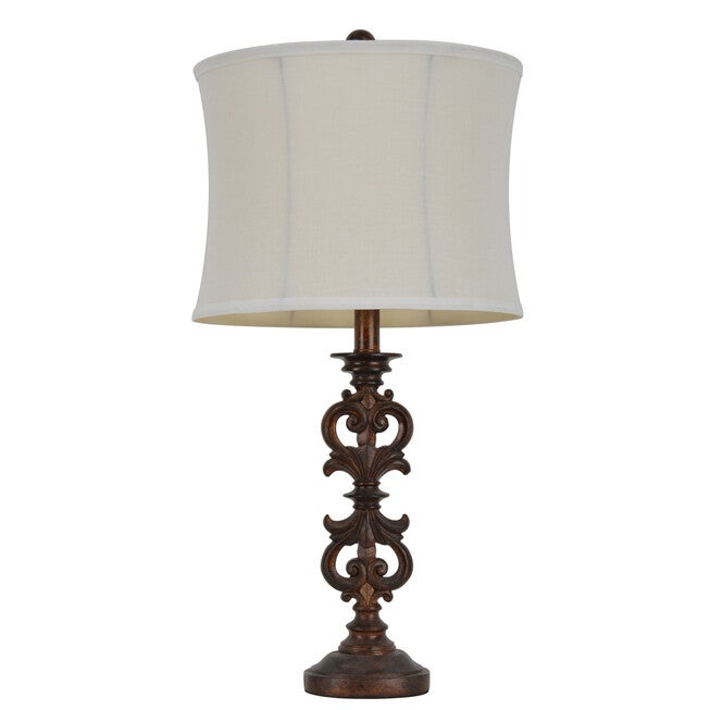 25 inches Carved Wood Tone Table Lamp, WOOD, hi-res image number 0